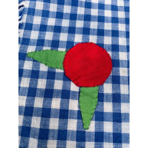 Vintage 1930s Blue Check Applique Fruit Napkins Set of 4 - Picture 4 of 10